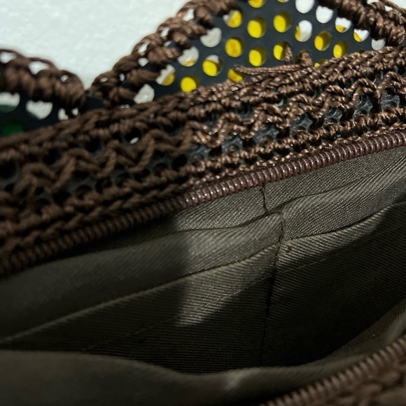 Handcrafted vintage bag coconut shell brown knit colorful bead floral boho Fall - Picture 10 of 11